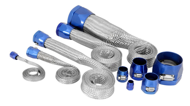 Spectre MagnaBraid 304SS Braided Sleeving Kit - Blue End Caps Spectre Sleeves