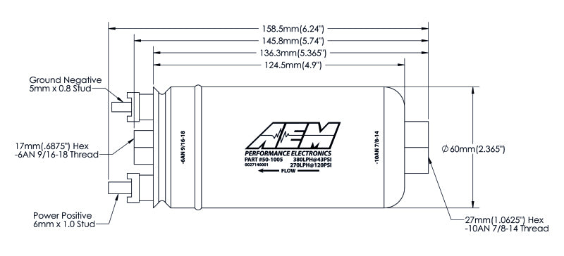 AEM 400LPH High Pressure Fuel Pump -6AN Female Out, -10AN Female In AEM Fuel Pumps