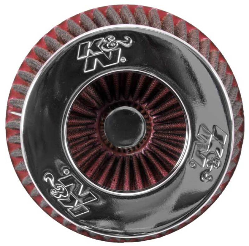 K&N Universal Air Filter Chrome Round Tapered Red - 4in Flange ID x 1.125in Flange Length x 5.5in H K&N Engineering Air Filters - Universal Fit