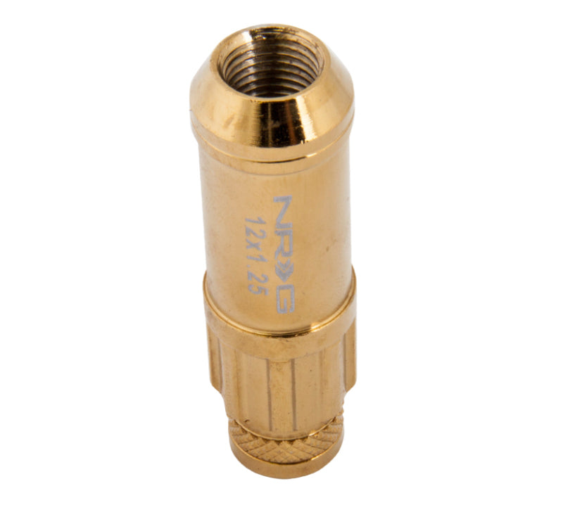 NRG 700 Series M12 X 1.25 Steel Lug Nut w/Dust Cap Cover Set 21 Pc w/Locks & Socket - Chrome Gold NRG Lug Nuts