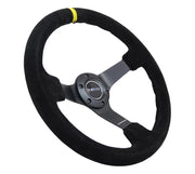NRG Reinforced Steering Wheel (350mm / 3in. Deep) Blk Suede/X-Stitch w/5mm Blk Spoke & Yellow CM NRG Steering Wheels