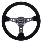 NRG Reinforced Steering Wheel (350mm / 3in. Deep) Blk Suede/Blk Stitch w/Black Circle Cutout Spokes NRG Steering Wheels