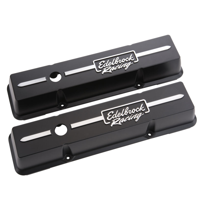 Edelbrock Valve Cover Racing Series Chevrolet 1959-1986 262-400 CI V8 Low Black Edelbrock Valve Covers
