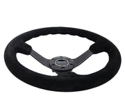 NRG Reinforced Steering Wheel (350mm / 3in. Deep) Blk Suede/Blk Bball Stitch w/5mm Matte Black Spoke NRG Steering Wheels