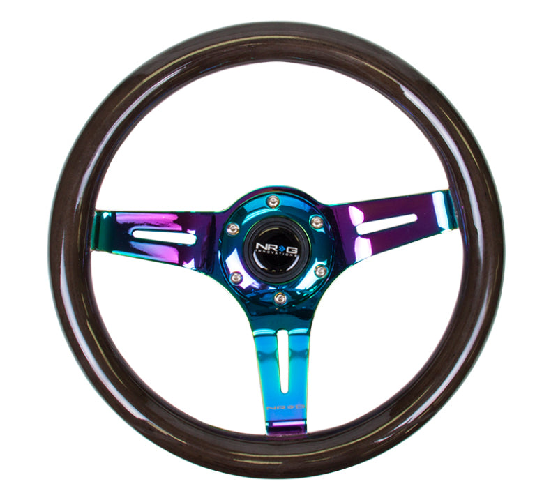 NRG Classic Wood Grain Steering Wheel (310mm) Black w/Neochrome 3-Spoke Center NRG Steering Wheels