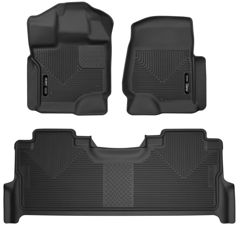 Husky Liners 2017 Ford F-250 Super Duty Crew Cab X-Act Contour Black Front & Rear Floor Liners Husky Liners Floor Mats - Rubber