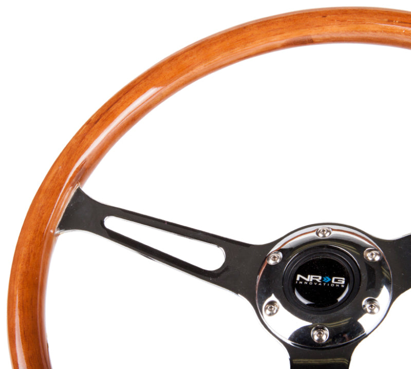 NRG Reinforced Steering Wheel (360mm) Classic Wood Grain w/Chrome Cutout 3-Spoke Center NRG Steering Wheels