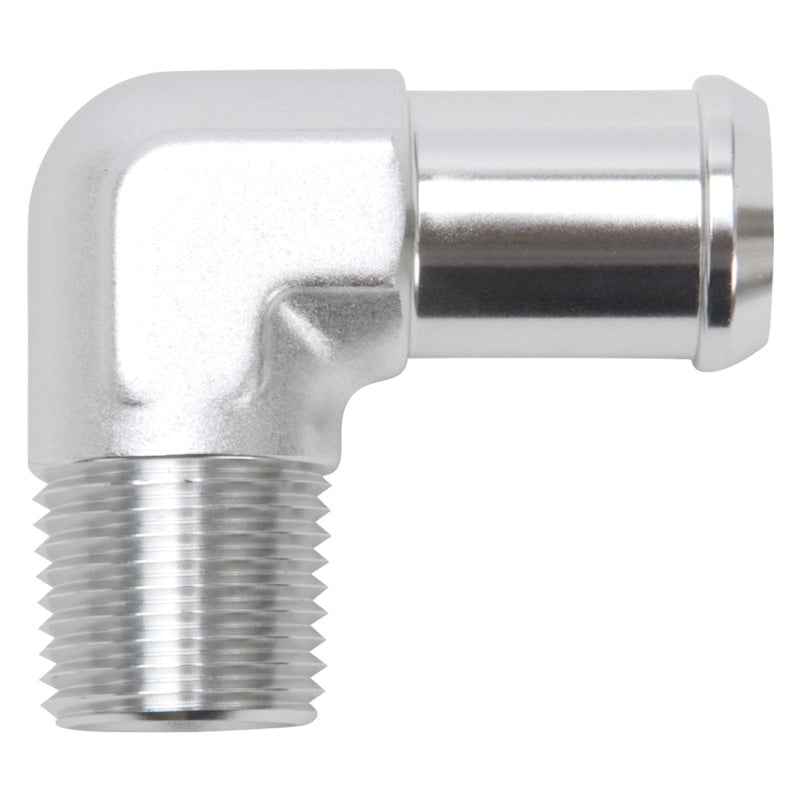 Edelbrock Hose End 90-Deg 1/2In NPT to 3/4In Barb Clear Anodize Edelbrock Fittings