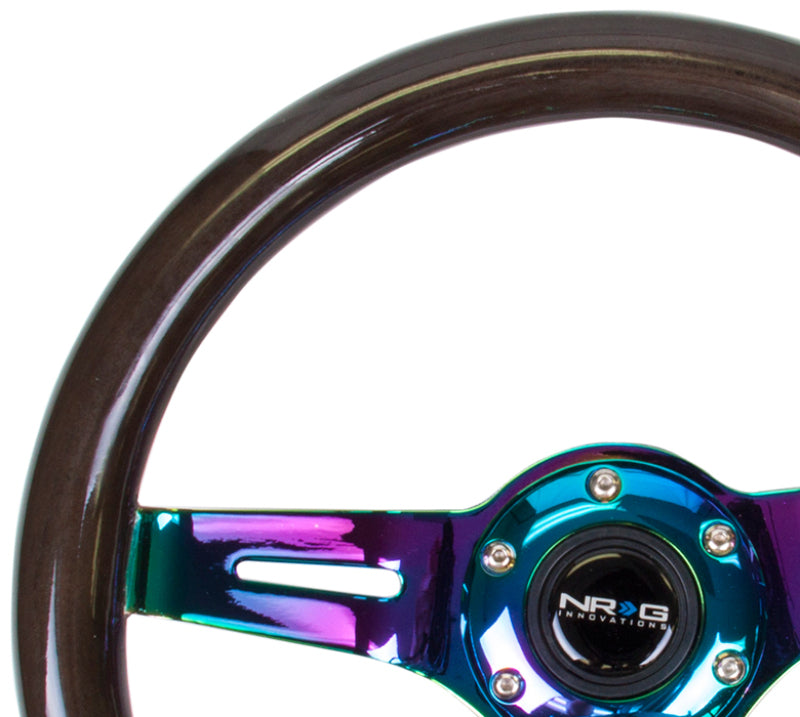 NRG Classic Wood Grain Steering Wheel (310mm) Black w/Neochrome 3-Spoke Center NRG Steering Wheels