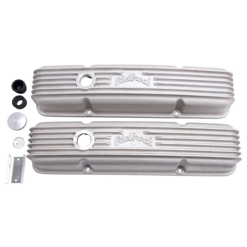 Edelbrock Valve Cover Classic Series Chevrolet 1959-1986 262-400 CI V8 w/ Oil Fill Hole Satin Edelbrock Valve Covers