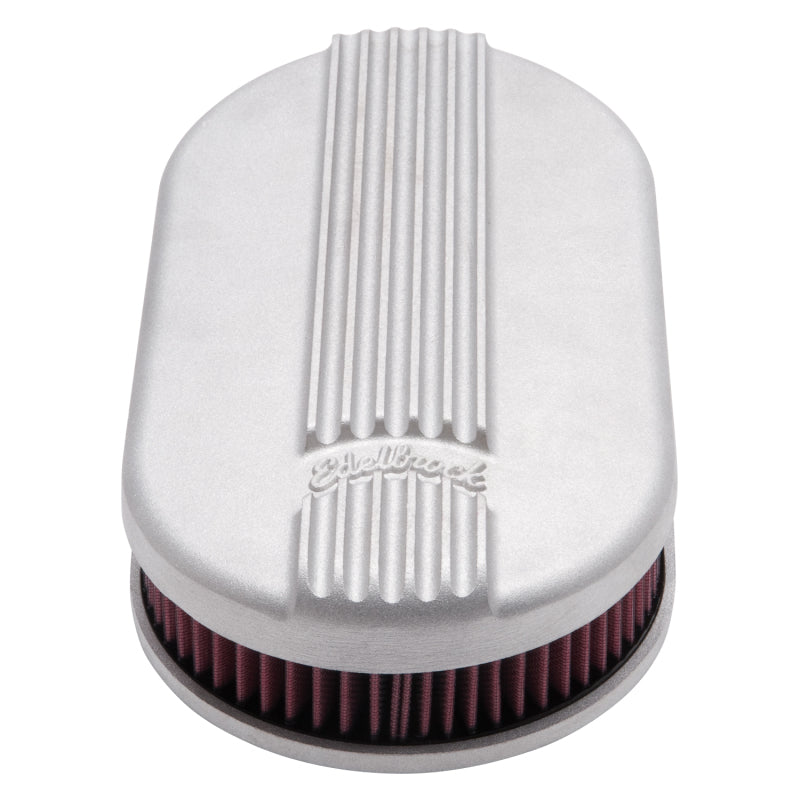 Edelbrock Air Cleaner Classic Series Oval Aluminum Top Cloth Element 17 5In X 9 35In X 3 9In Satin Edelbrock Air Filters - Universal Fit