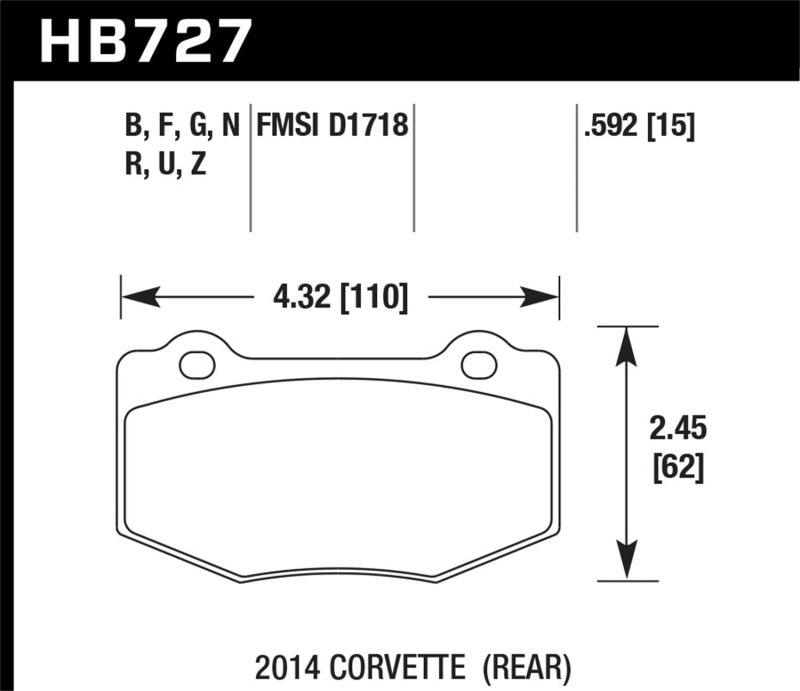 Hawk 14-15 Chevrolet Corvette Stingray Z51 (w/ J55 Brake Package) HP+ Street Rear Brake Pads Hawk Performance Brake Pads - Performance