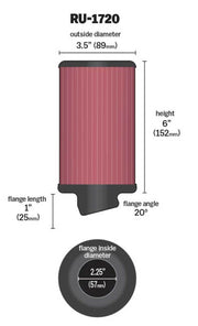 K&N Filter Universal Rubber Round Air Filter 20 Deg Flange Angle 2.25in Flange ID x 3.5in OD x 6in H K&N Engineering Air Filters - Universal Fit