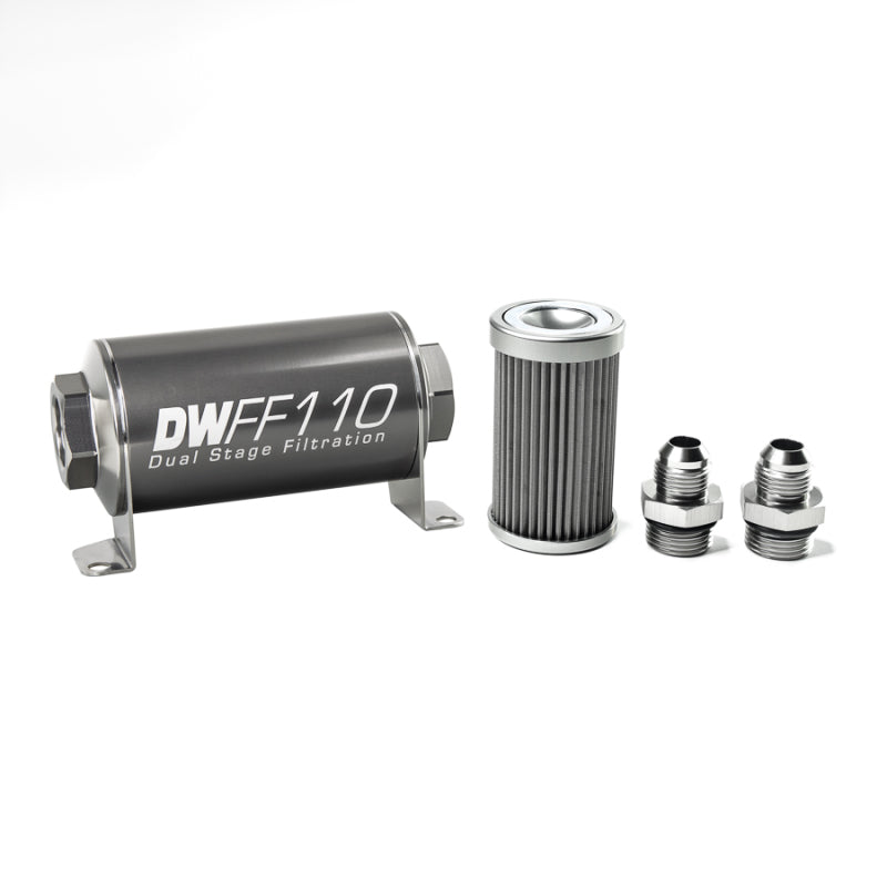 DeatschWerks Stainless Steel 8AN 40 Micron Universal Inline Fuel Filter Housing Kit (110mm) DeatschWerks Fuel Filters