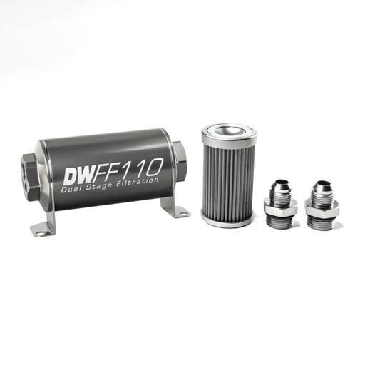 DeatschWerks Stainless Steel 8AN 40 Micron Universal Inline Fuel Filter Housing Kit (110mm) DeatschWerks Fuel Filters