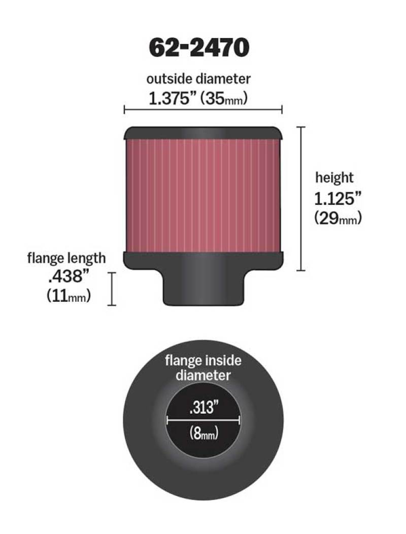 K&N .315/.431 Flange 1 3/8 inch OD 1.5 inch H Clamp On Crankcase Vent Filter K&N Engineering Air Filters - Universal Fit