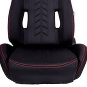 NRG Sport Seats (Pair) Cloth w/NRG Logo & NRG Arrow Cushion Imprint - Black w/Red Stitch NRG Reclineable Seats