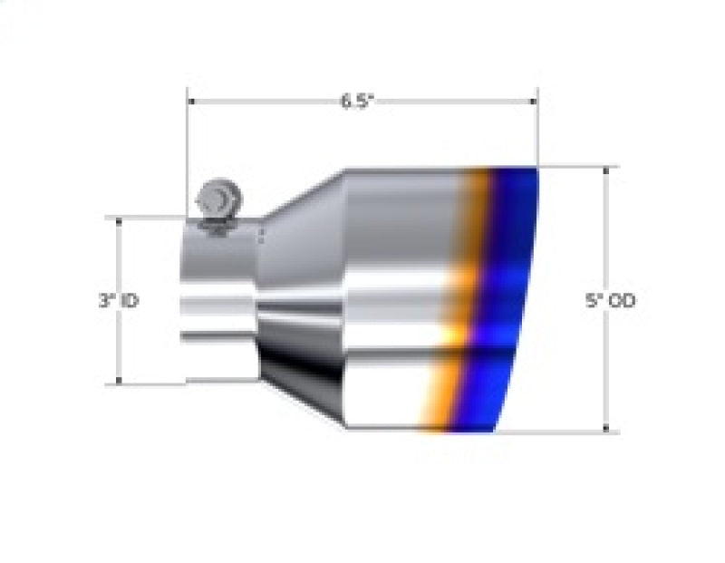 MBRP T304 Stainless Steel Burnt End Angle Cut Exhaust Tip - 3in. ID / 5in. OD / 6.5in. Length MBRP Tips