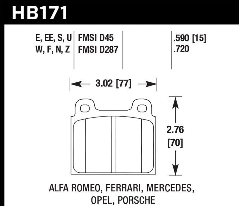 Hawk 1987 Volkswagen Scirocco 1.8L Base Front ER-1 Brake Pads Hawk Performance Brake Pads - Racing