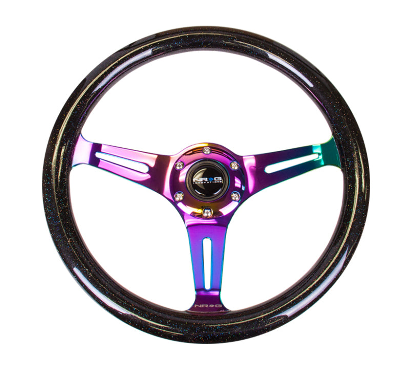 NRG Classic Wood Grain Steering Wheel (350mm) Black Sparkle/Galaxy Color w/Neochrome 3-Spoke NRG Steering Wheels