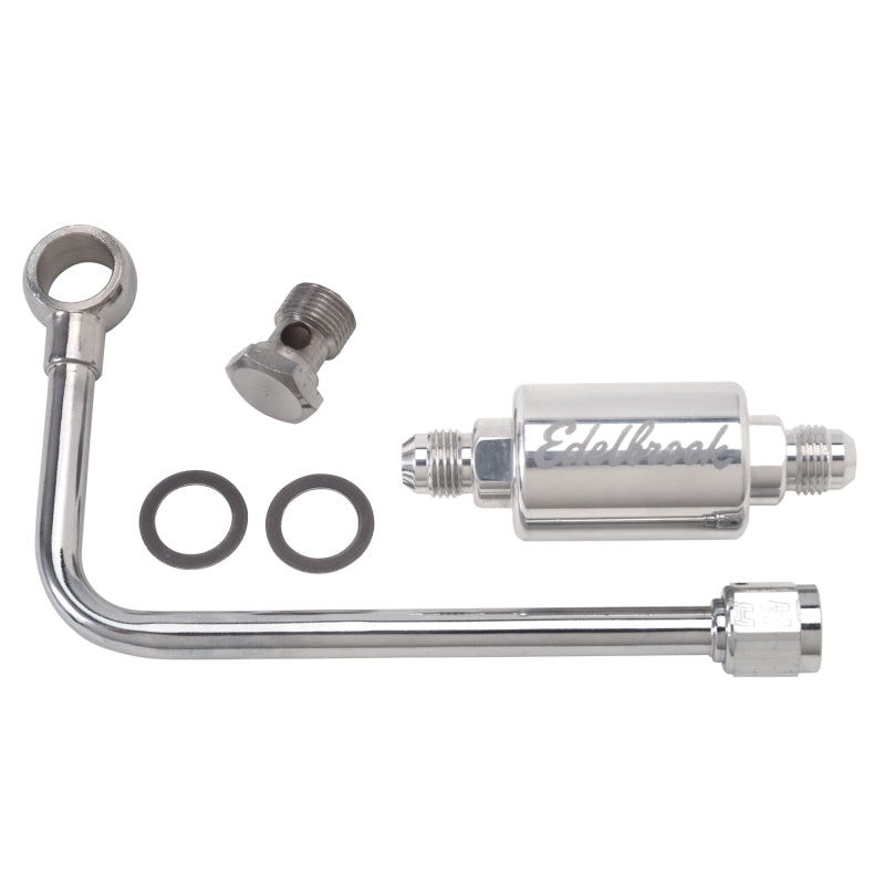 Edelbrock 3/8In Hard Fuel Line w/ -6 B-Nut and Polished Filter Edelbrock Fuel Filters