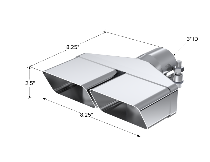 MBRP Universal Tip 8inx 2.375in ID Rectangle 2.5in O.D. inlet 8.25in length T304 MBRP Steel Tubing