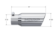 MBRP Universal Tip 4in OD 3in Inlet 10in Length Angled Rolled End T304 MBRP Steel Tubing
