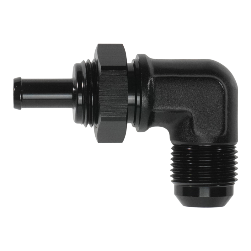 DeatschWerks 10AN Male Flare Bulkhead to 3/8in Hose Barb 90-Degree DeatschWerks Fuel Components Misc