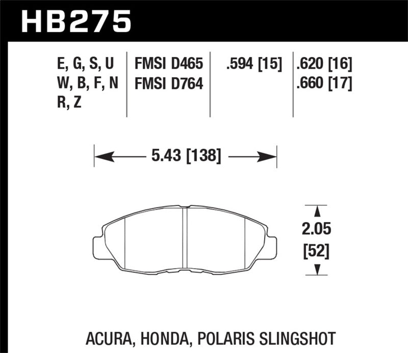 Hawk 97-98 Acura CL 2.2L Base Front ER-1 Brake Pads Hawk Performance Brake Pads - Racing