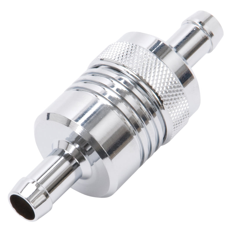 Edelbrock Fuel Filter Aluminum 3In X 01/ 1/8In 3/8In Inlet/Outlet Chrome Edelbrock Fuel Filters