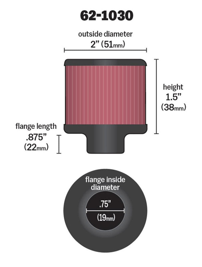 K&N Steel Base Crankcase Vent Filter .75in Vent OD x 2in OD x 1.5in Height K&N Engineering Air Filters - Universal Fit