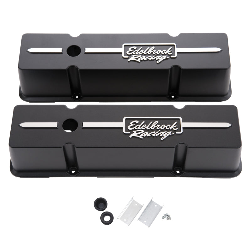 Edelbrock Valve Cover Racing Series Chevrolet 1959-1986 262-400 CI V8 Tall Black Edelbrock Valve Covers