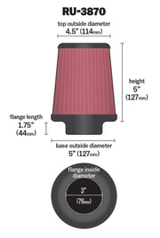 K&N Universal Clamp-On Air Filter 3in FLG / 5in B / 4-1/2in T / 5in H K&N Engineering Air Filters - Universal Fit