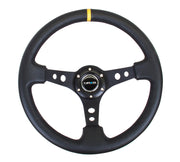 NRG Reinforced Steering Wheel (350mm / 3in. Deep) Blk Leather w/Blk Cutout Spoke/Yellow Center Mark NRG Steering Wheels