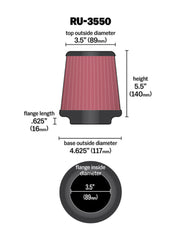 K&N Universal Rubber Filter 3 1/2 inch FLG / 4 5/8 inch Base / 3-1/2 inch Top / 5 1/2 inch Height K&N Engineering Air Filters - Universal Fit
