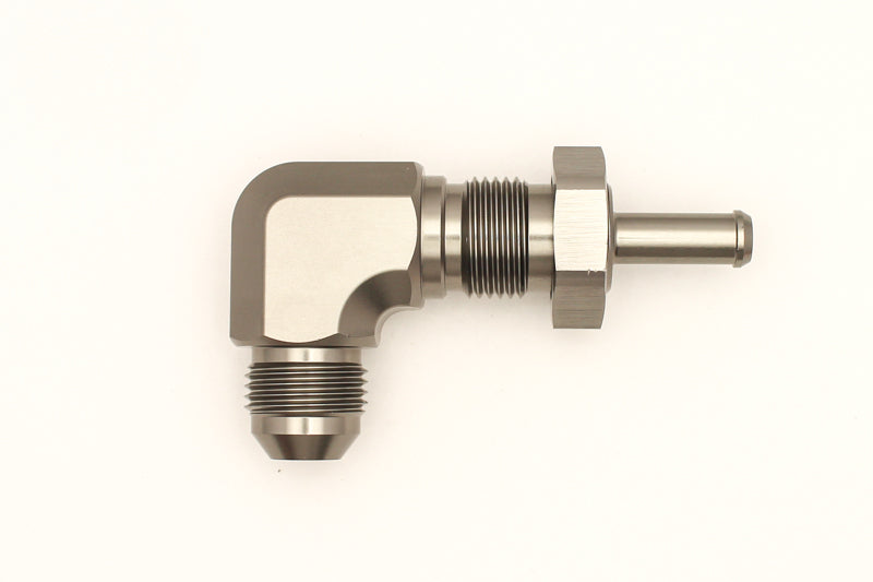 DeatschWerks 8AN Male Flare To 5/16in. Male Barb Bulkhead Adapter 90-Degree (Incl. Nut) DeatschWerks Fittings