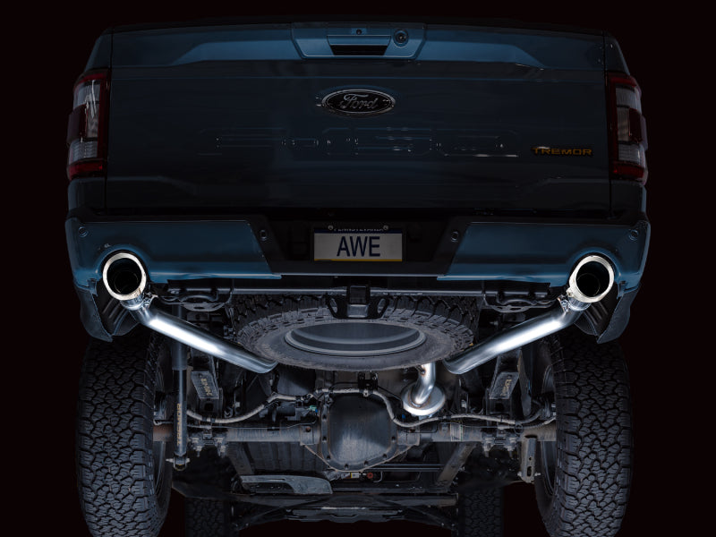 AWE Tuning 2021+ Ford F150 Tremor w/ Bumper Cutouts 0FG Non-Resonated Cat-Back w/ Chrome Silver Tips AWE Tuning Catback