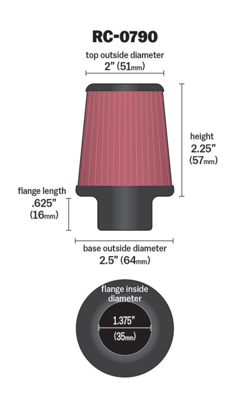 K&N Universal Chrome Filter 1 3/8 inch FLG / 2 1/2 inch Base / 2 inch Top / 2 1/4 inch Height K&N Engineering Air Filters - Universal Fit
