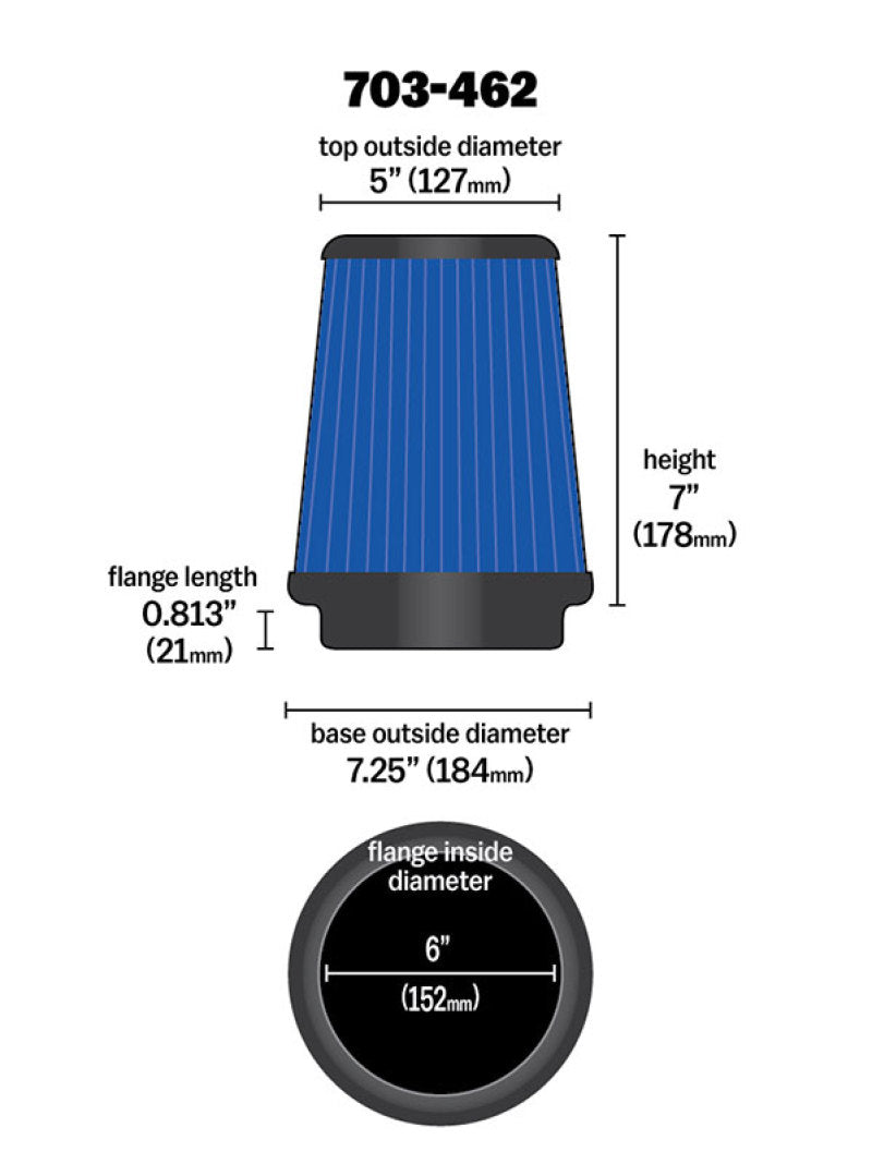 Airaid Universal Air Filter - Cone 6 x 7-1/4 x 5 x 7 Airaid Air Intake Components