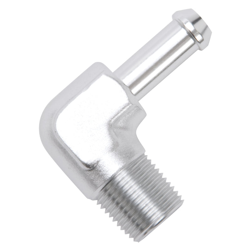 Edelbrock Hose End 90-Deg 3/8In NPT to 3/8In Barb Clear Anodize Edelbrock Fittings