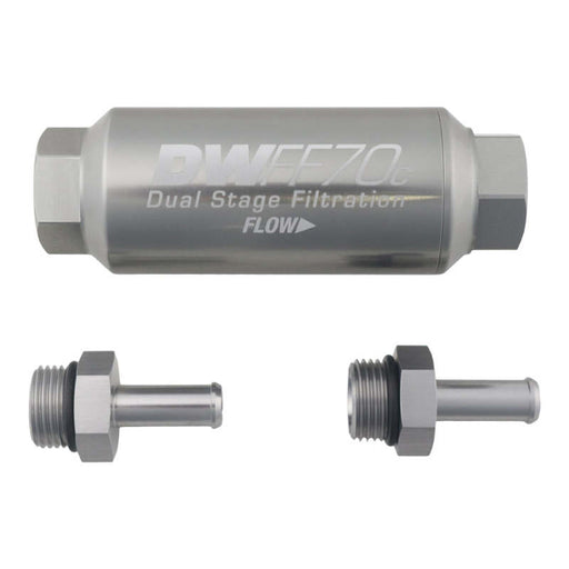 DeatschWerks 3/8in 10 Micron 70mm Compact In-Line Fuel Filter Kit DeatschWerks Fuel Filters