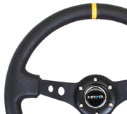 NRG Reinforced Steering Wheel (350mm / 3in. Deep) Blk Leather w/Blk Cutout Spoke/Yellow Center Mark NRG Steering Wheels