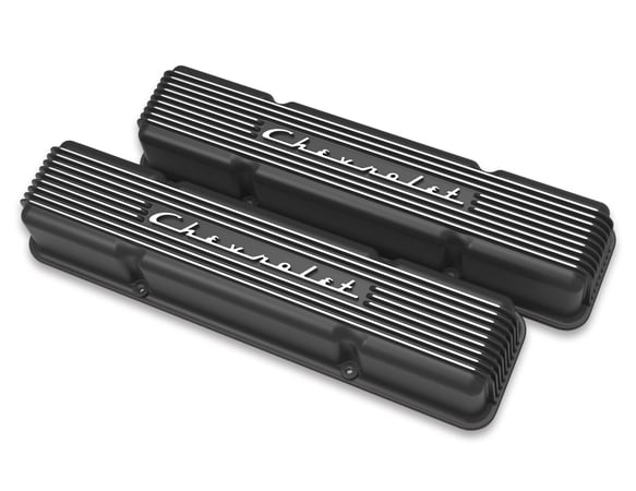 Holley GM Licensed Vintage Series SBC Valve Covers Satin Black Machined Finish 241-108 HOLLEY Autoparts