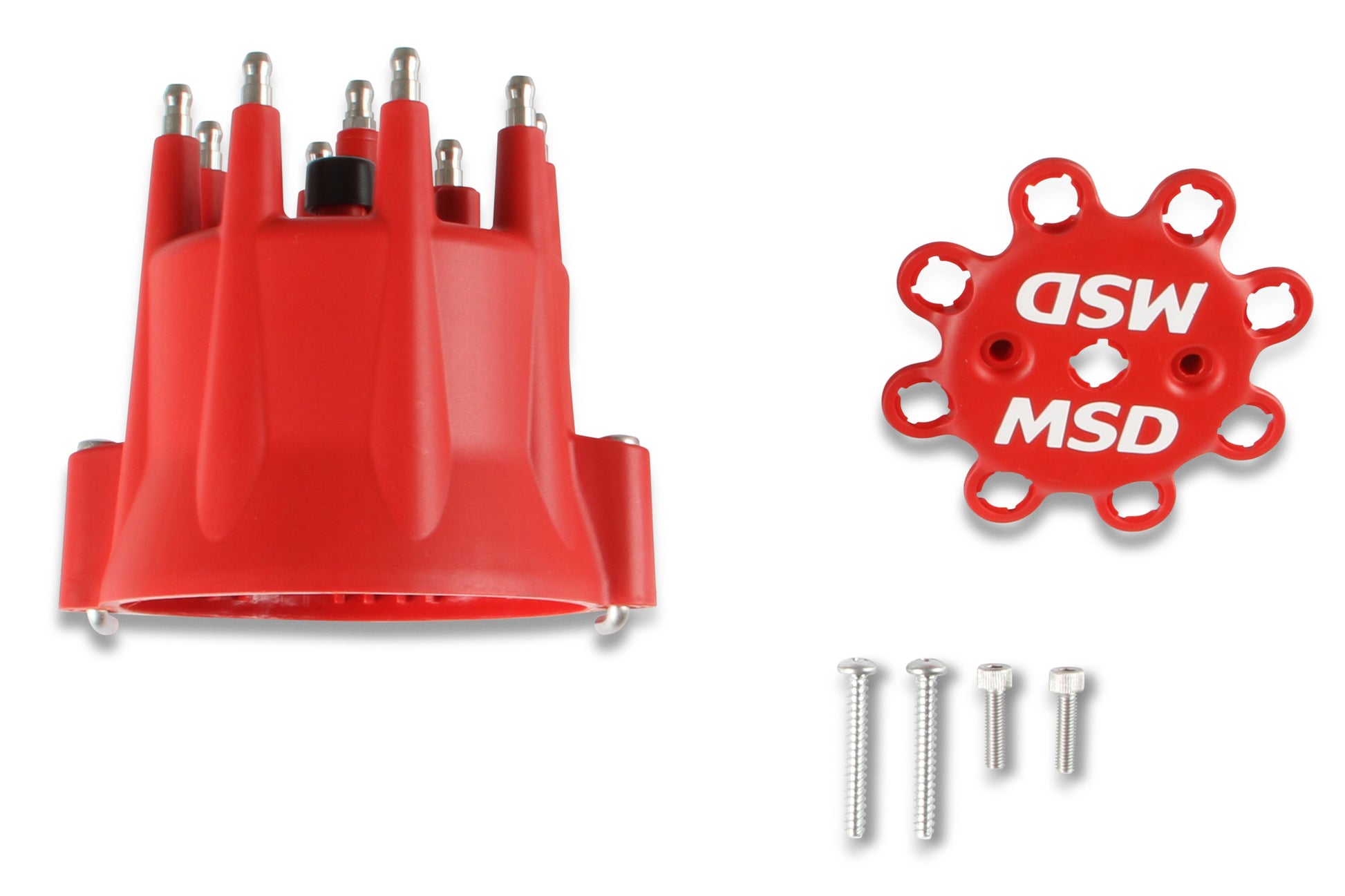 MSD Distributor Cap - V8 - HEI Terminals - Red - Spark Plug Wire Retainer