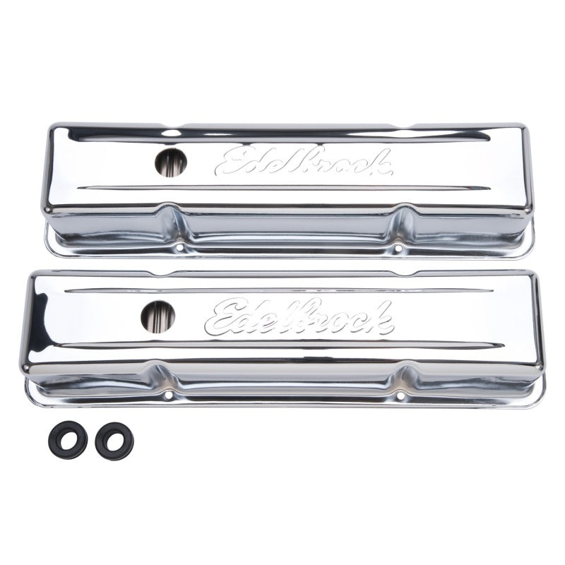Edelbrock Valve Cover Signature Series Chevrolet 1959-1986 262-400 CI V8 Tall Chrome Edelbrock Valve Covers
