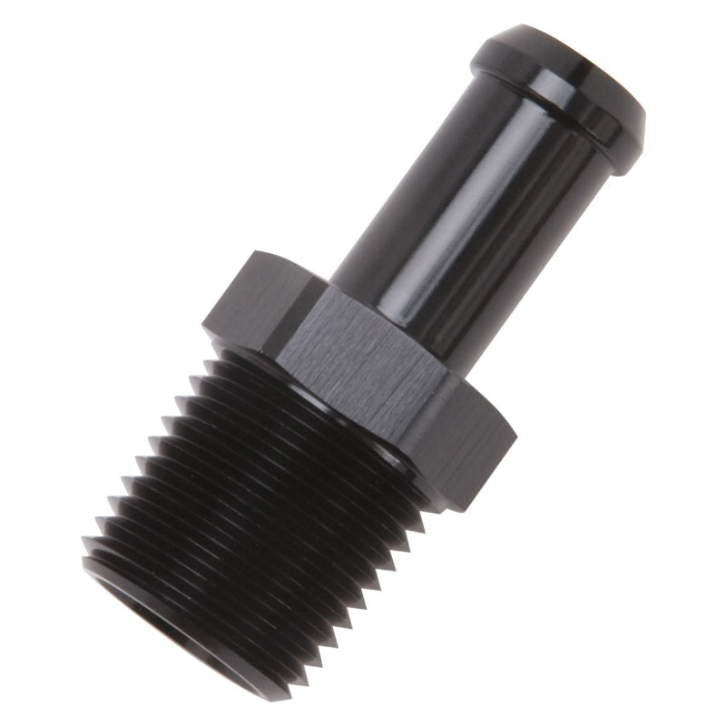 Edelbrock Hose End Straight 1/2In NPT to 1/2In Barb Black Anodize Edelbrock Fittings