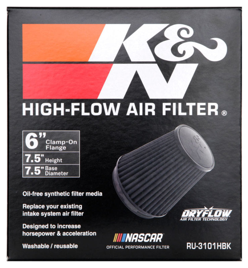 K&N Universal Rubber Filter Round Tapered 6in Flange ID x 7.5in Base OD x 5.25in Top OD x 8in Height K&N Engineering Air Filters - Universal Fit