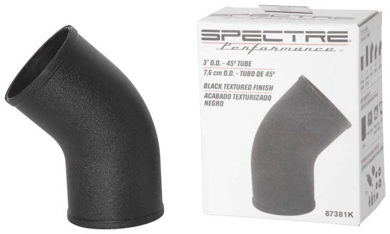Spectre Universal Intake Elbow Tube (ABS) 3in. OD / 45 Degree - Black Textured Powdercoat Spectre Plastic Tubing