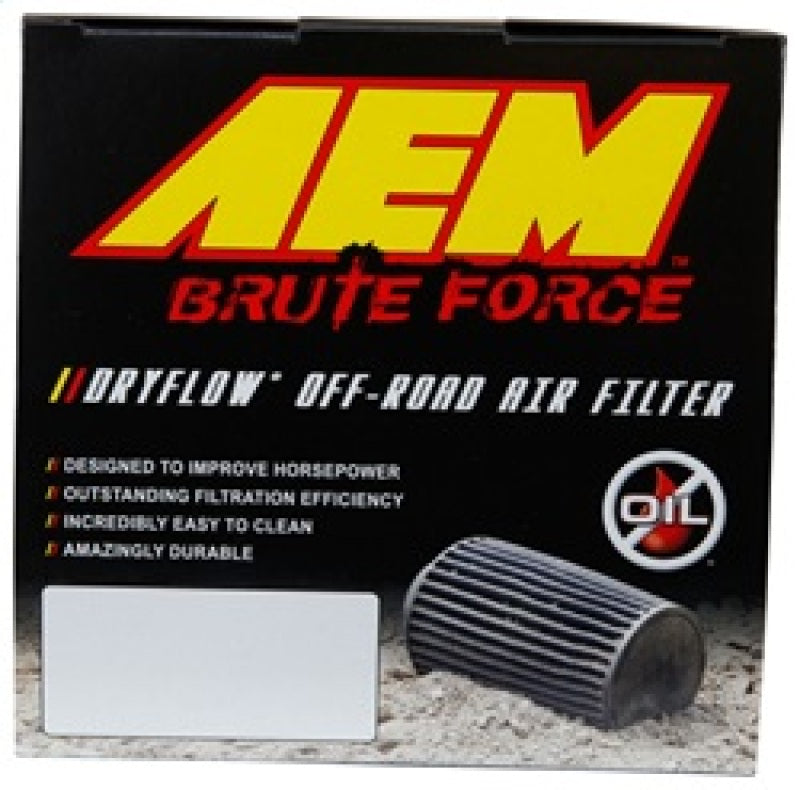 AEM Brute Force Dryflow Air Filter - Conical 6in Base OD / 5.125in Top OD / 5.25in Height AEM Induction Air Filters - Universal Fit