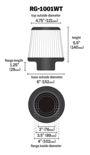 K&N Universal Filter Chrome Round Tapered White - 4in Flange ID x 1.125in Flange Length x 5.5in H K&N Engineering Air Filters - Universal Fit
